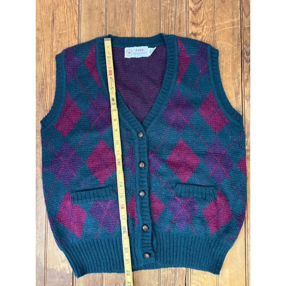 vintage men’s knit vest Jade Teal Argyle Buttoned v-neck classic